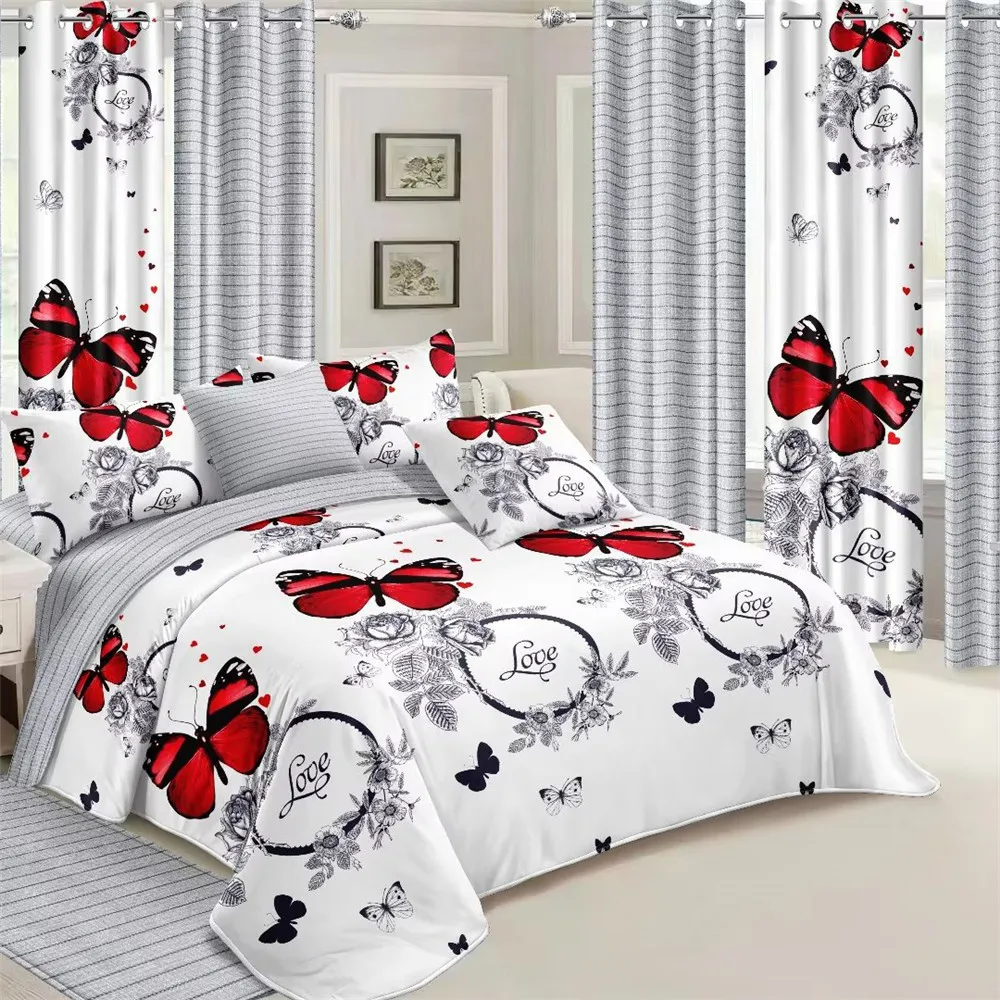Wholesale Luxury Curtain Bedding Collection Design 6 Pcs Bedsheet Duvet Cover Bedding Set With