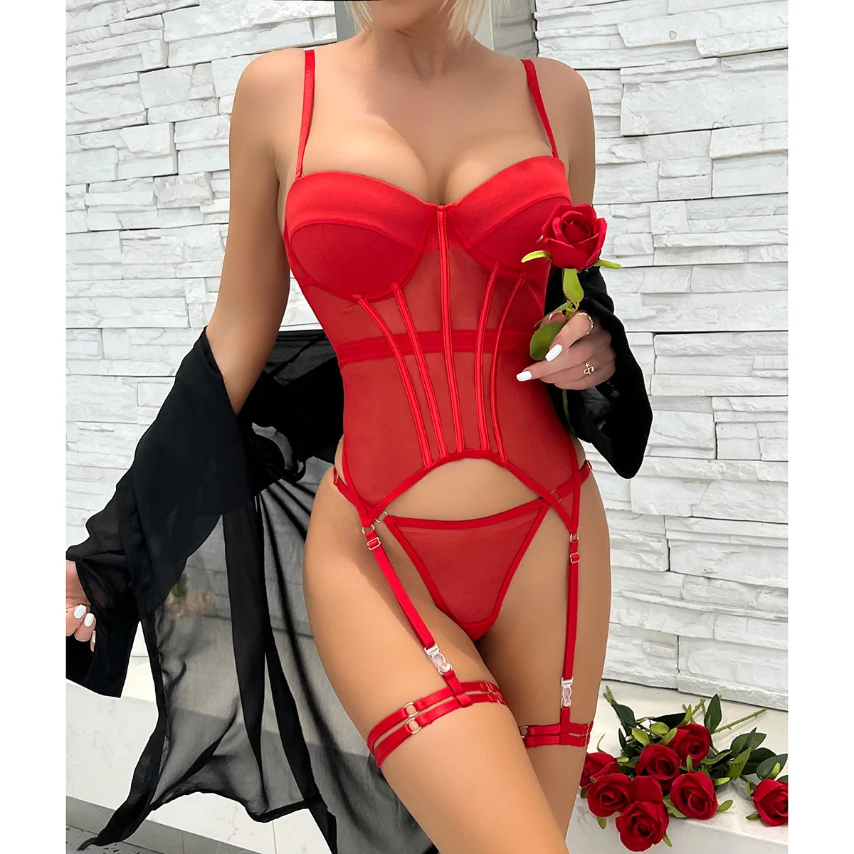 High Quality Body Shaping Lingerie Breathable Mesh Corset with Garter and  Panties Set 3051| Alibaba.com