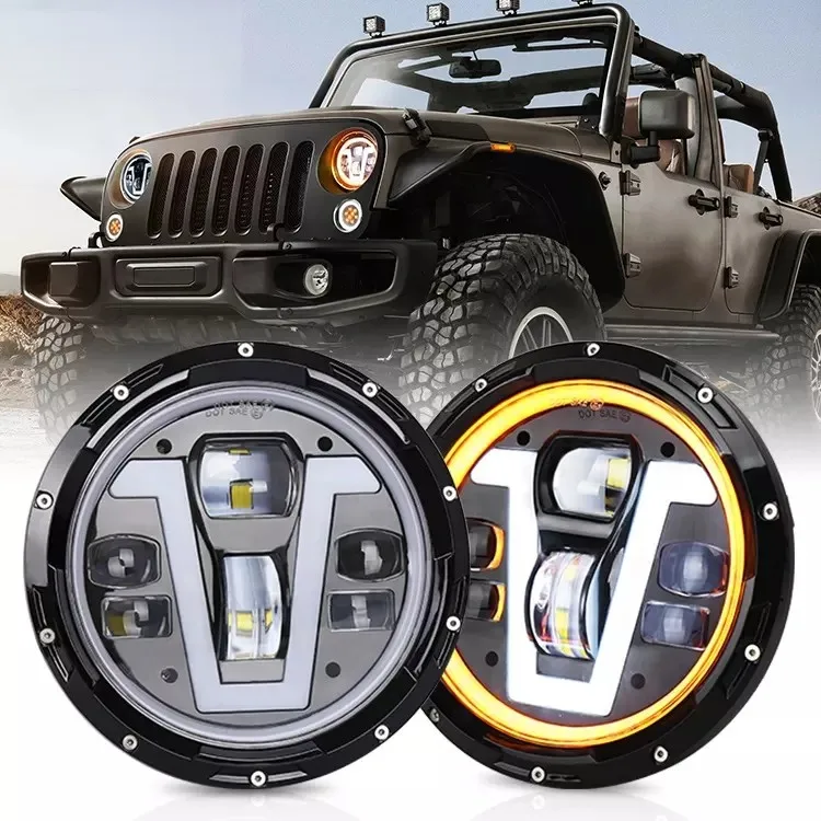 Ovovs Accesorios Para V Type 50w Headlamp With High Low Beam Drl Turn  Signal 7 Inch Led Headlight For Jeep - Buy Headlight For Jeep Wrangler,7  Inch Round Led Headlight 12v 24v,7