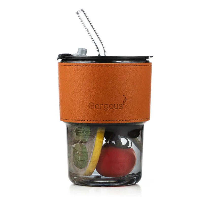 Modern and Classic Style Glass Coffee Cup with Lid and Straw Eco-Friendly and Sustainable for Tea Drinkware