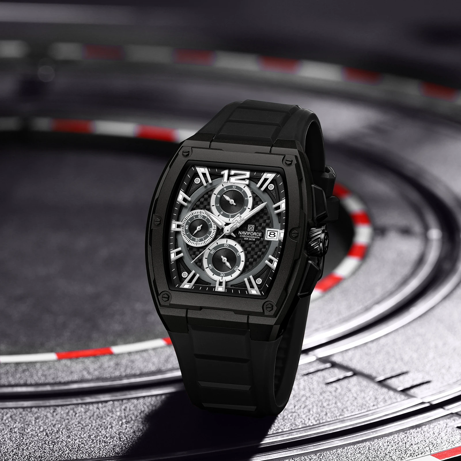 NAVIFORCE New 8050 Men Quartz Watches Sports Waterproof Silicone Strap Wrist Watch for Man Calendar Male Chronograph Clock