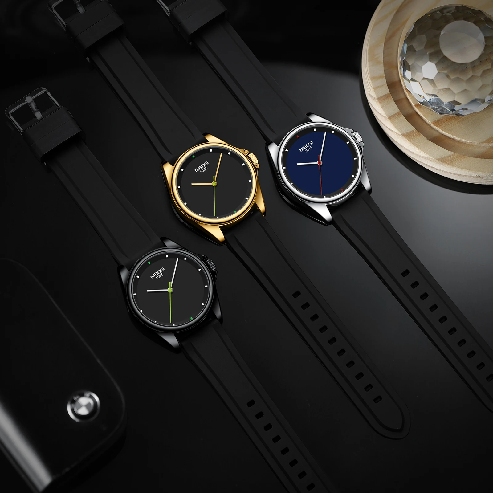 NIBOSI 2570 Customize Logo Simple Design Classical Sports Quartz Watches Silicone Band Men Wristwatches