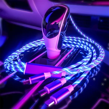 UUTEK RSZ5 Top1 2026 New Trending LED Flowing Light Charging Cable Cellphone Fast Charging Cord Micro 3IN1 USB Cable Charger
