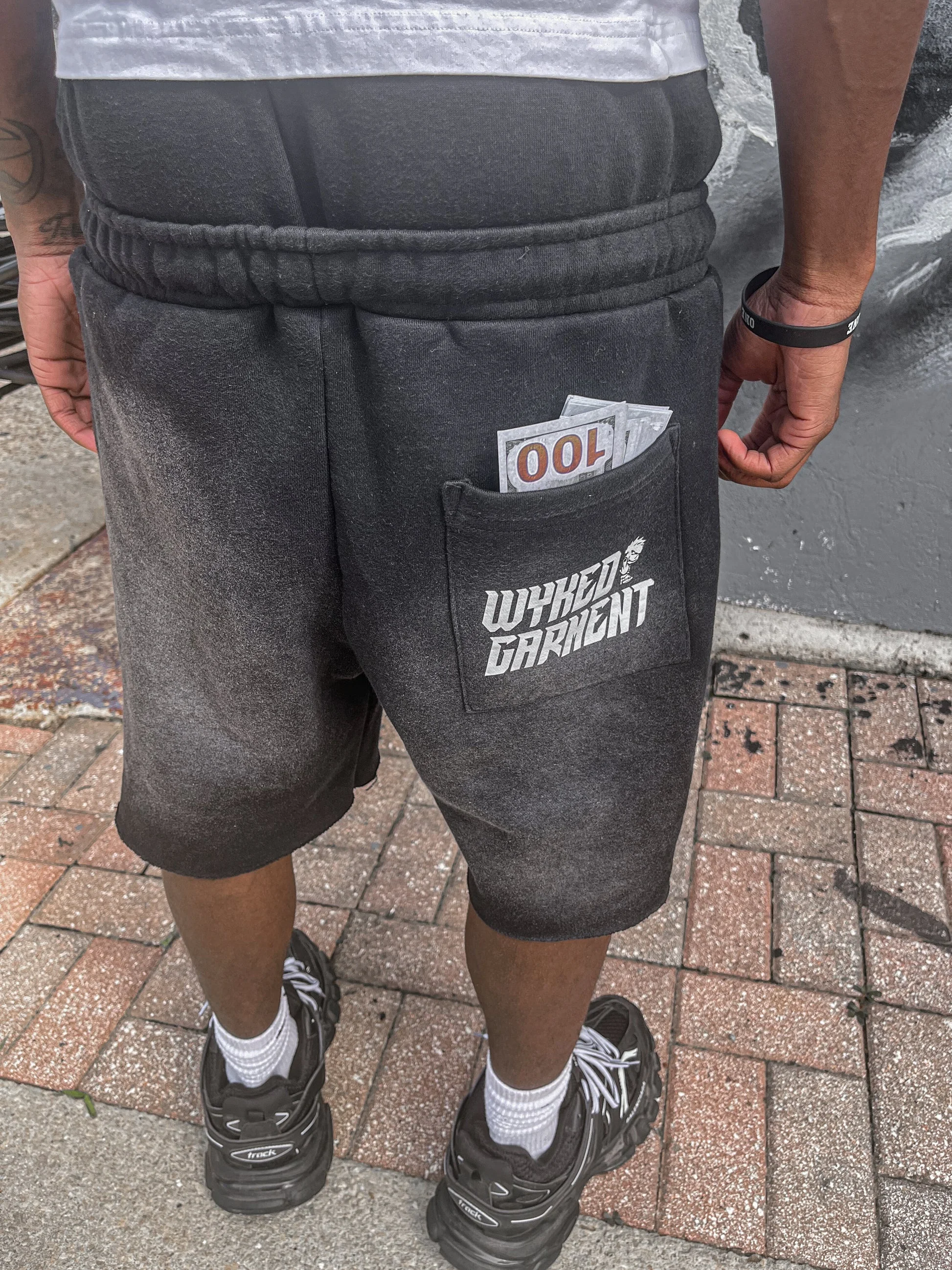 Custom Men Heavyweight Cotton Shorts Screen Print Sun Faded Double Waisted Baggy Distressed Acid Wash Track Jogger Sweat Shorts gallery 4