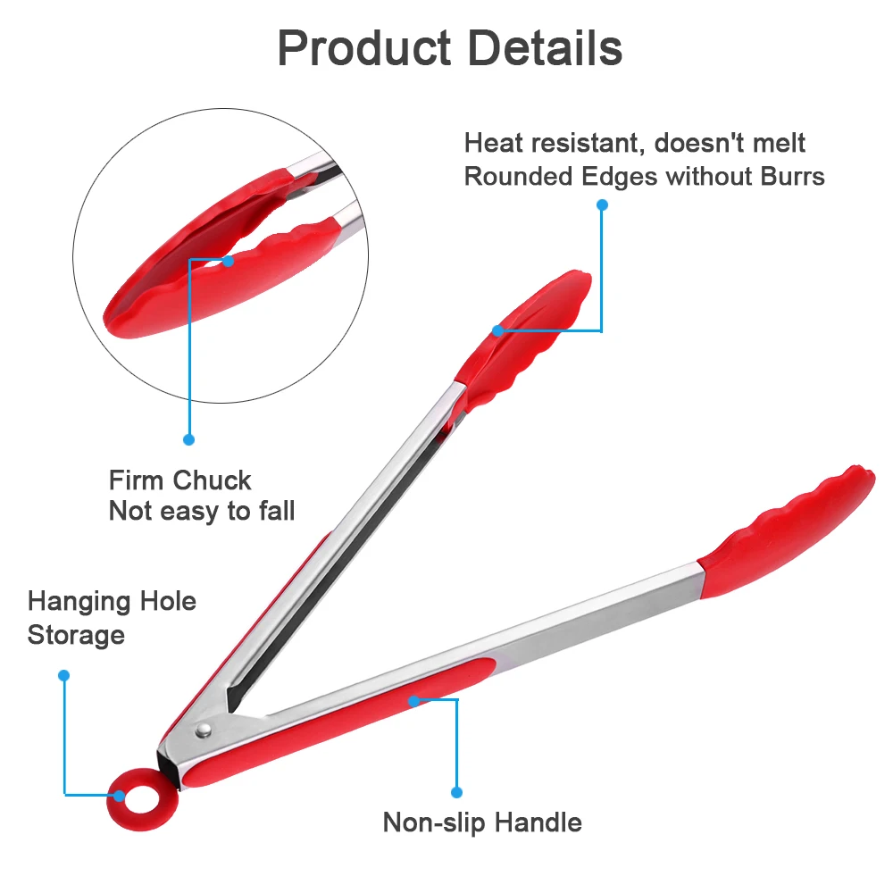Kitchen Tongs Premium Silicone BPA Free Non-Stick Stainless Steel BBQ Cooking Grilling Locking Food Tongs 7/9/12-Inch 3 Pack supplier
