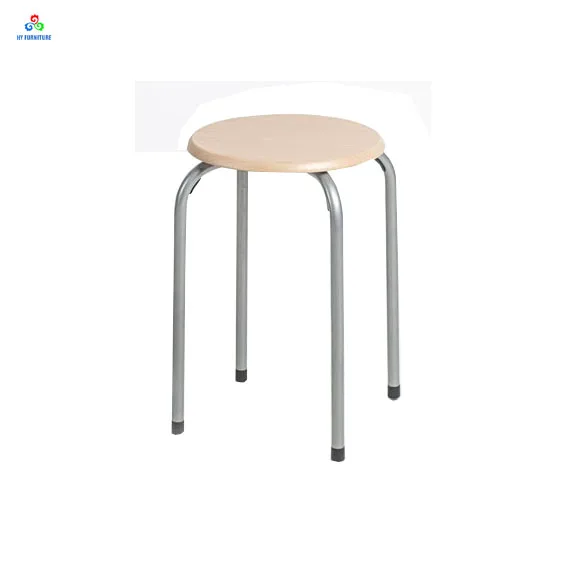 wooden stool with metal legs