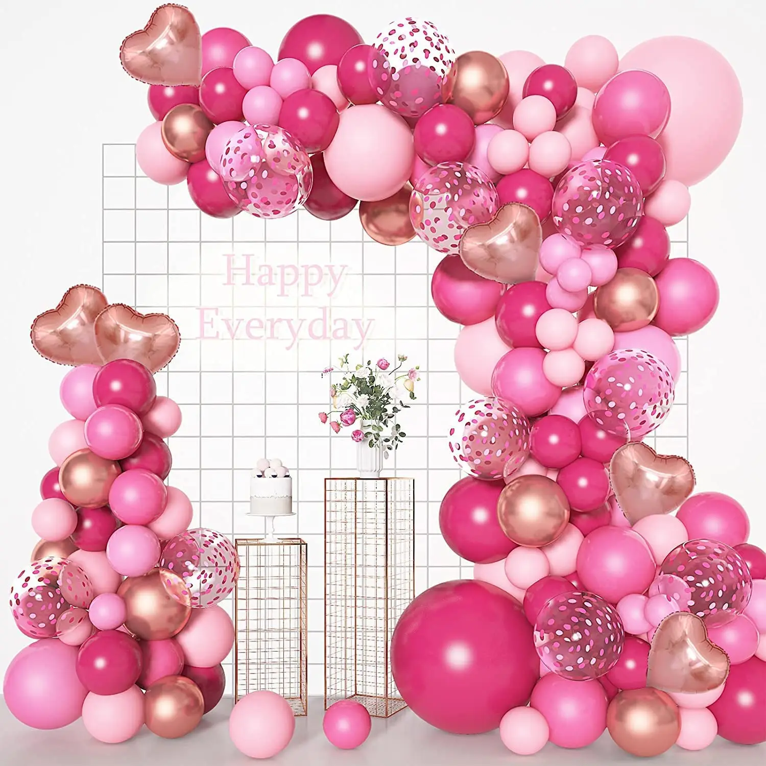 Pink Balloon Garland Arch Kit Hot Pink Rose Gold Confetti Metallic ...