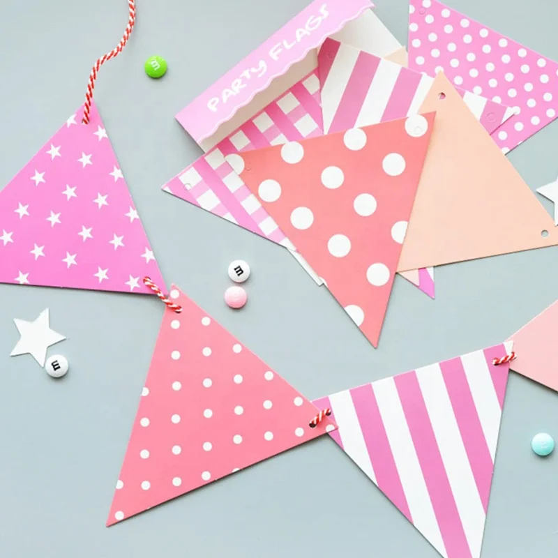 Happy Birthday Banner Colorful Triangle Cardpaper Flags Lovely Birthday Flag Pennant String Flag for Birthday Decoration