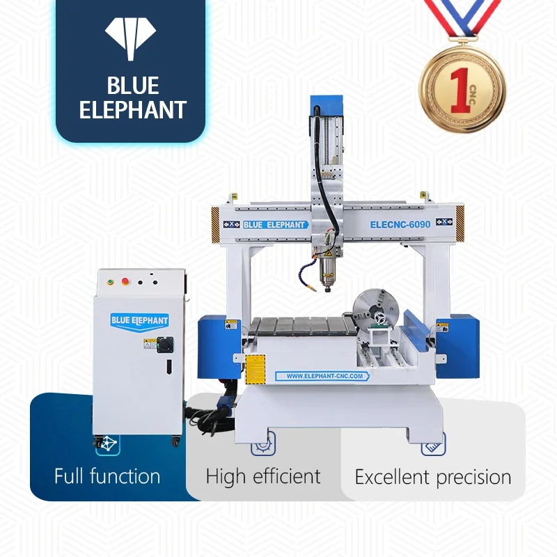 Blue Elephant 6090 Small CNC Router with Rotary Device for Hobby Woodworking Machinery at Best Price