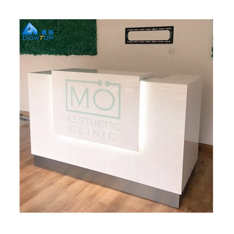 Customized Unique Reception Counter High End Snow White Marble Modern Reception Desk