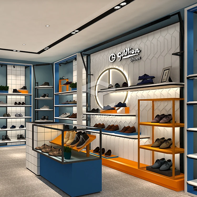 Modern Shoes Store Interior Design with Wood Shoe Display Rack