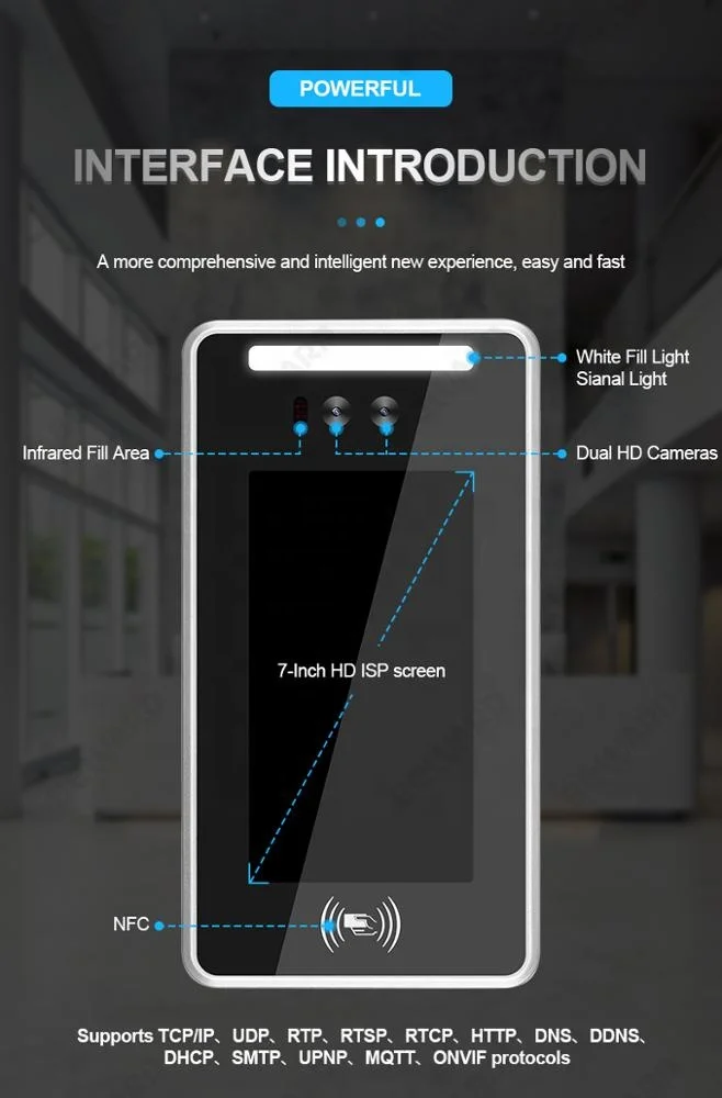 24,000 Face Capacity Door Entry Access Control System with MQTT Protocol Free Software Facial Recognition Device and Card Type