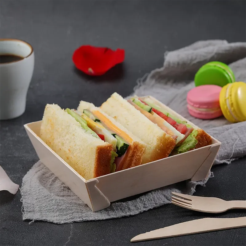 Disposable Wooden Lunch Bento Box Customized Boxes Custom Cardboard Take Away Food Fast Hot Dog Paper Box