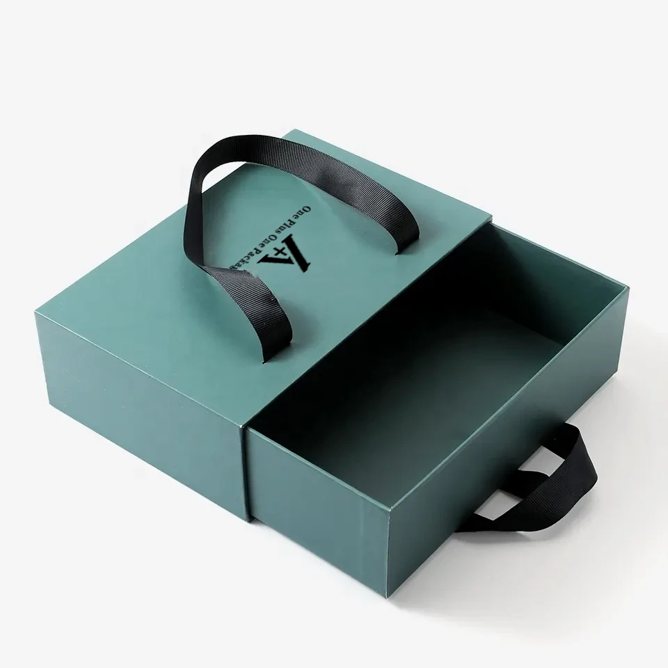 Custom Logo Rigid Cardboard Hair Wigs Packaging Drawer Sliding Paper Gift Boxes With Ribbon Handle