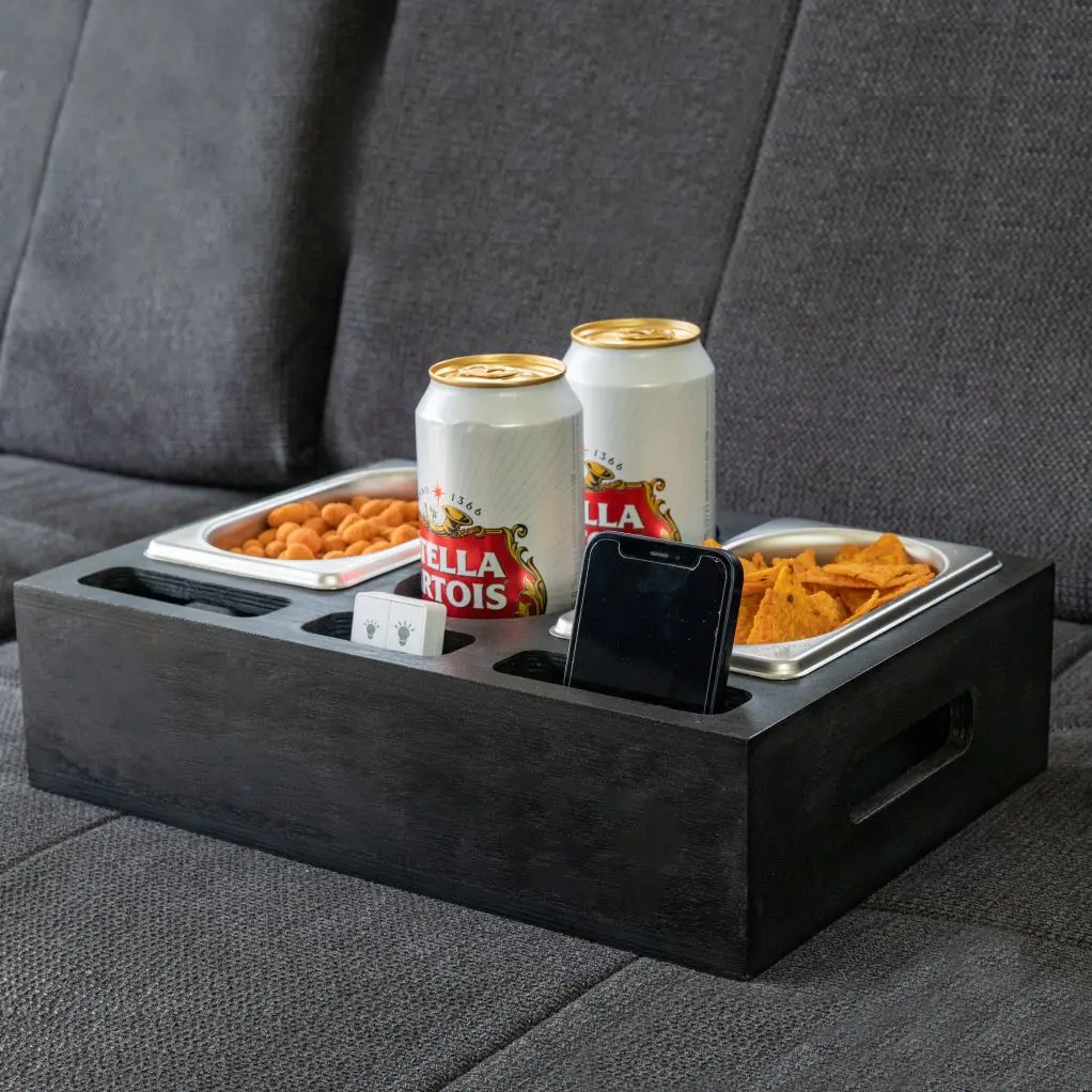Bambus Bier- und Snacktrger mit Handy- und Fernbedienungshalter, Tragbarer  Bambus-Getrnke- und Snack-Organizer, Rechteckiges ...