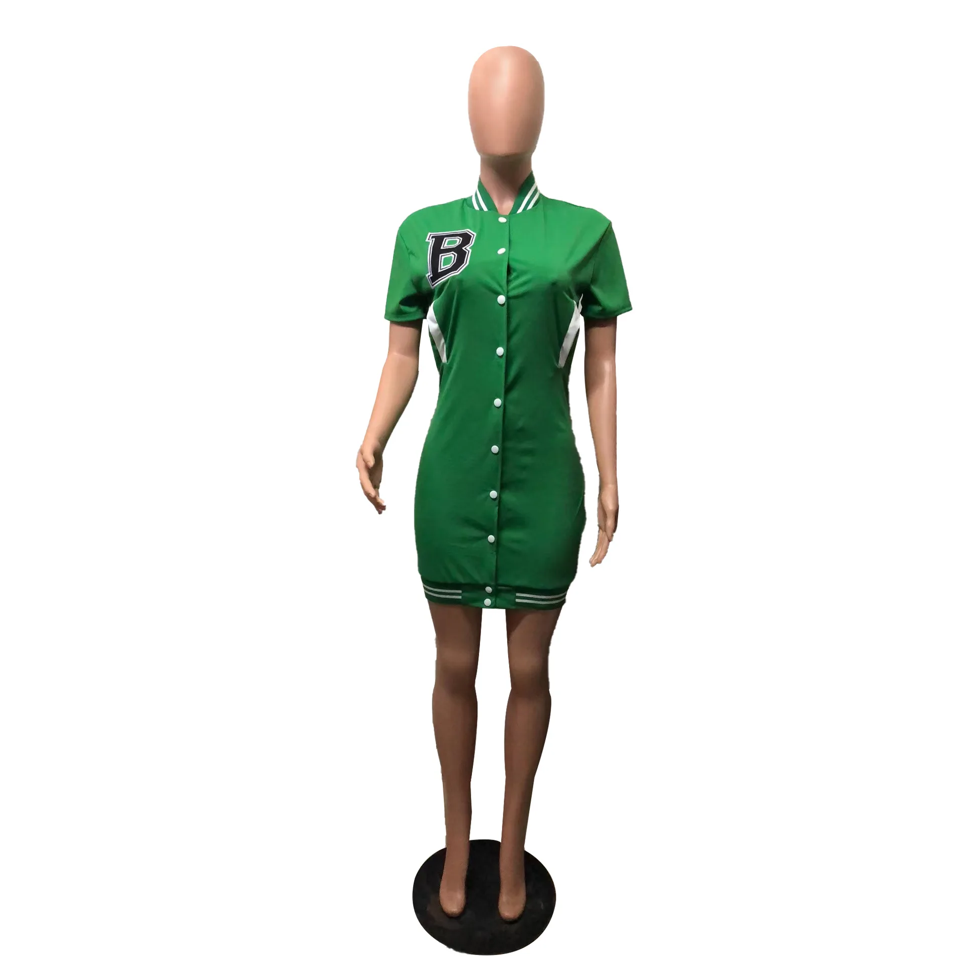 Wholesale Summer Women's Clothing B Embroidered Baseball Uniform Dress  Single Breasted Short Sleeve Casual Women Tshirt Dress From m.