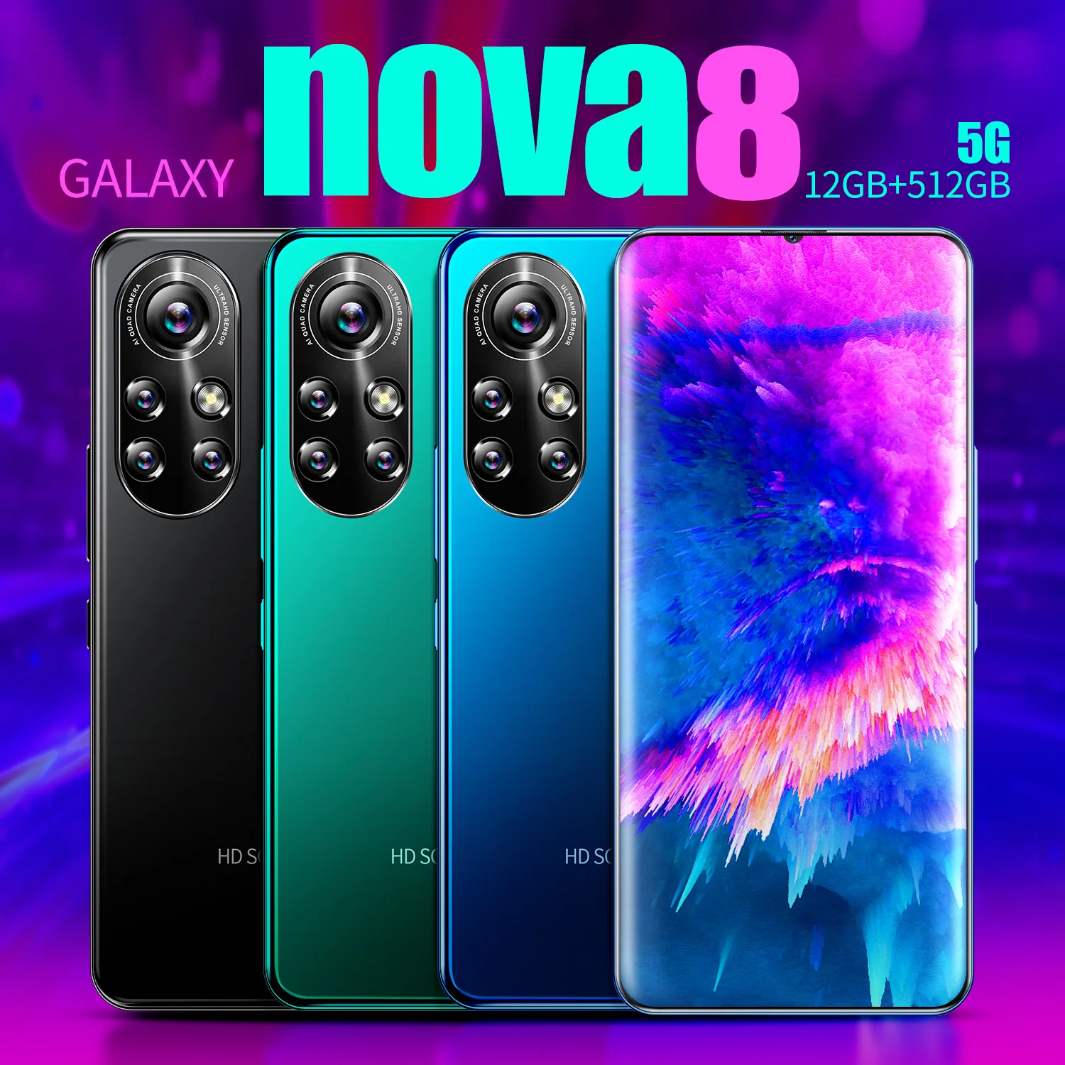 Новый дизайн 2021, смартфон Nova8 Pro, умный игровой телефон 6,8 дюйма, лидер продаж, память 1 + память 8