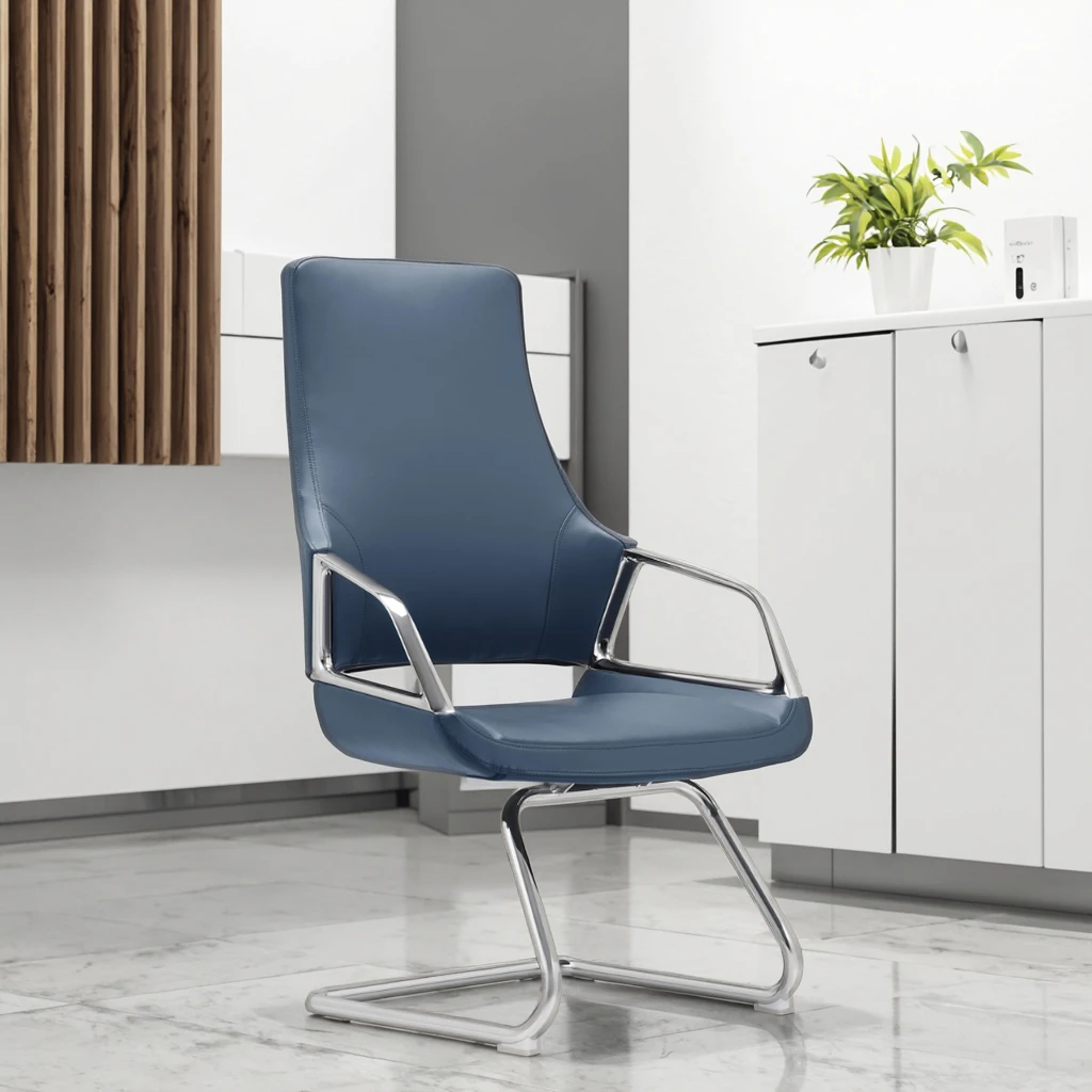 Industrial Chrome Sled Base Chair Waterproof Leather Upholstery Space Saving Solution 4