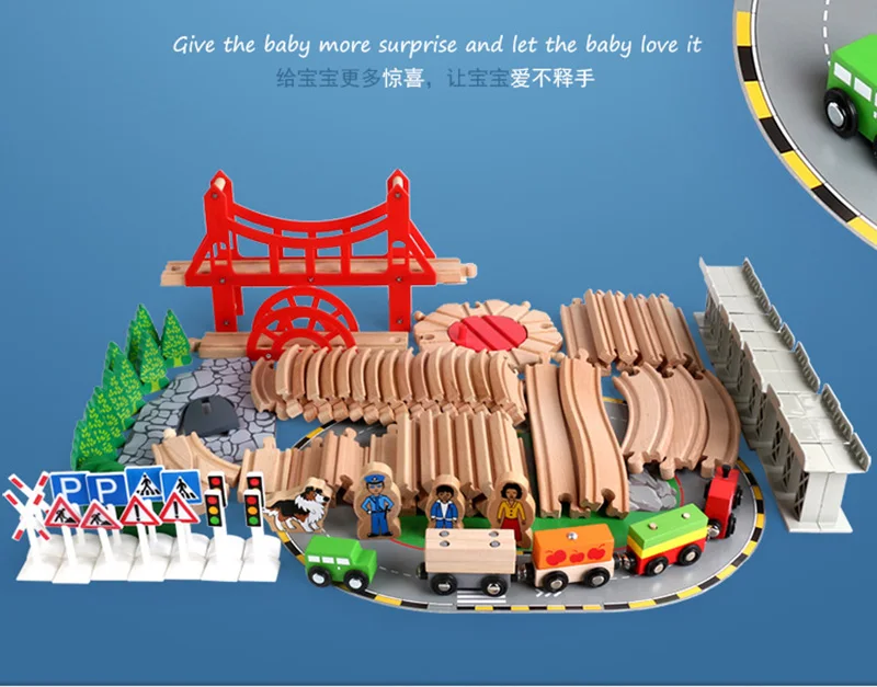 COMMIKI Children's Wooden Toy Building Blocks 100 Pieces Country Track Thomas Little Train Children's Educational Toy Set
