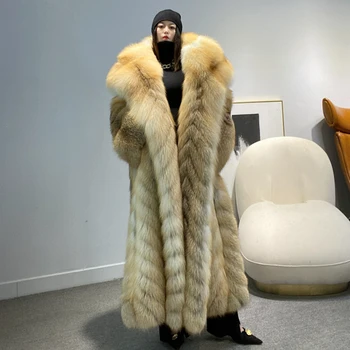2021 full leather primary color imported golden island fox fur fox fur ladies long fur coat women