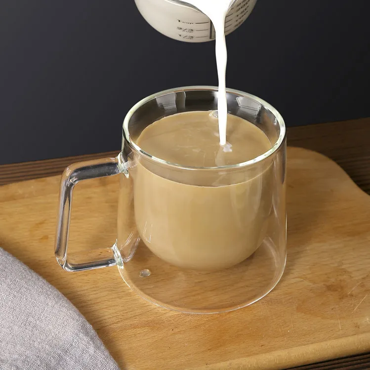 Logo Custom Print High Quality Double Wall Glass Coffee Mugs Tea Drinkware