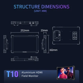 FEELWORLD T10 Professional DSLR Field Camera Monitor 10.1" Touch Screen  Aluminium OEM Factory Direct With NP-F Power Kit detail image