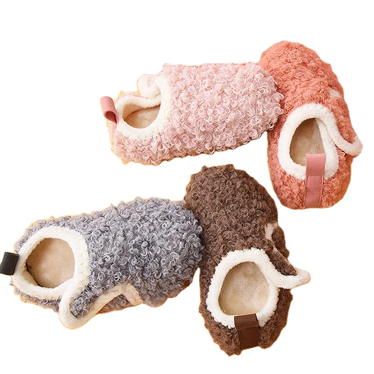 Зимняя теплая Домашняя обувь для прогулок малышей однотонная мягкая нескользящая из хлопка