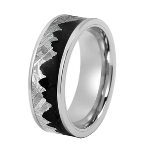 6mm Trendy Style Men's Titanium Wedding Bands Black Enamel Real Muonionalusta Meteorite Accessories Tungsten Ring Designs