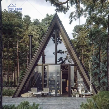 Italian simple design portable prefabricated A frame cabin plan two story triangular tiny house with loft modern prefab homes