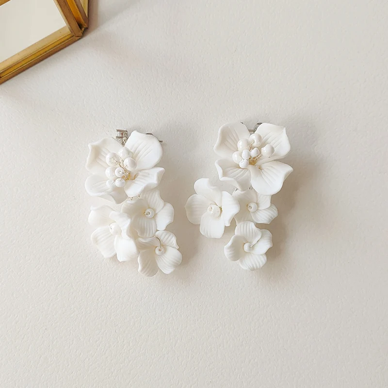 Mixed Styles Handmade Ceramic Flower Bridal Earring Wedding Pearl Earrings Fashion Women aperçu 9