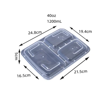 40OZ Best Seller To Go Containers Food Disposable Meal Prep 3 Compartments Lunch Box Packaging Contains Take Out Box