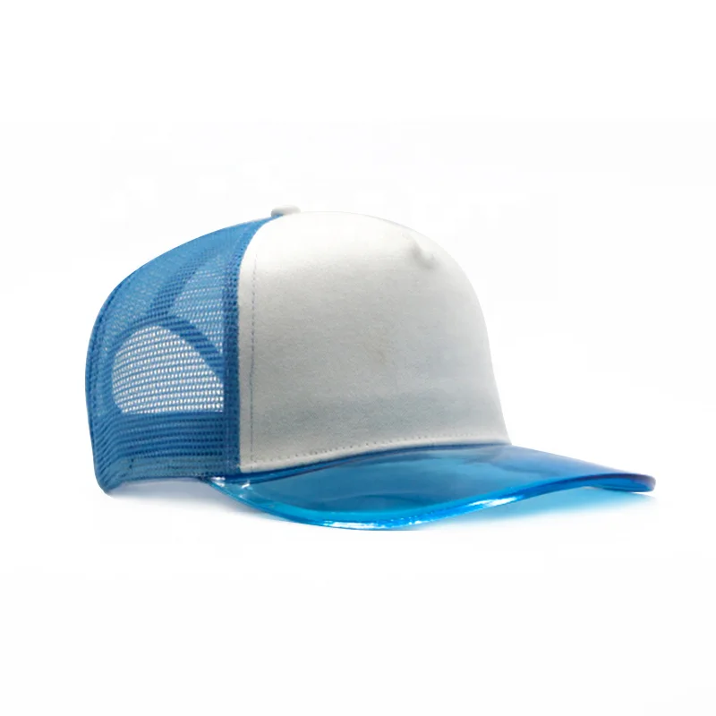 Source Visera transparente azul cielo, gorras de camionero de malla en blanco, snapback, sombreros de camionero on