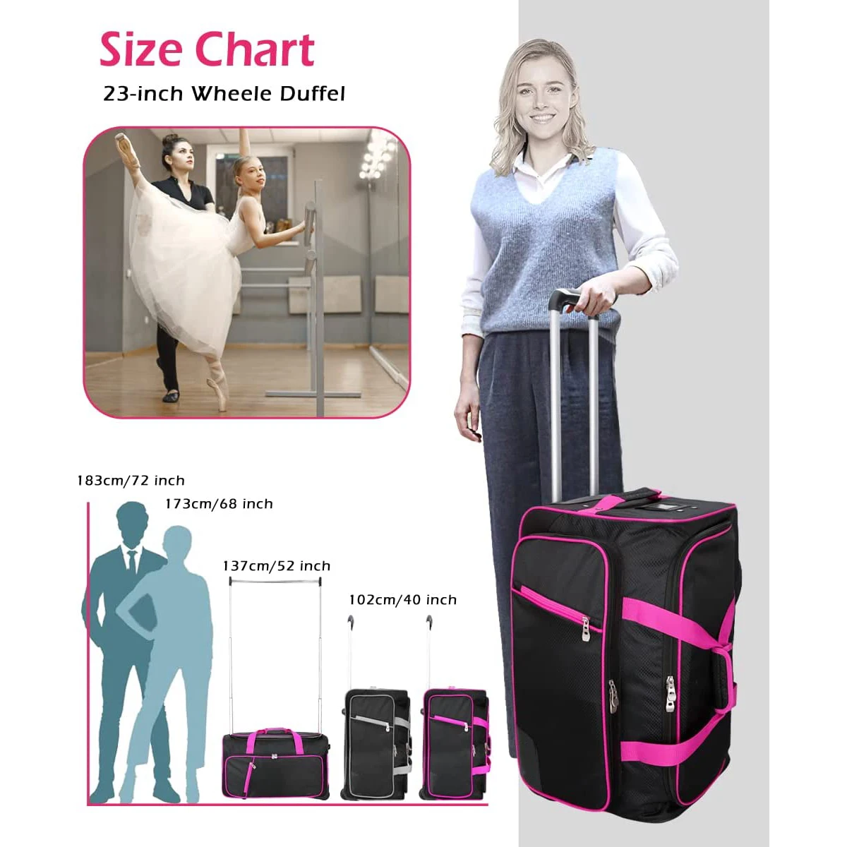 Rolling Dance Bags With Garment Rack Waterproof Luggage Trolley Roller