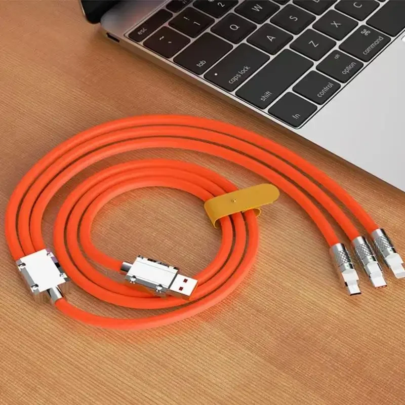 High Quality 120w  Quick Charge Mobile Phone Charger Data Cable Liquid Silicone Feel Usb-c Fast Multi Charging Cable 3 in 1