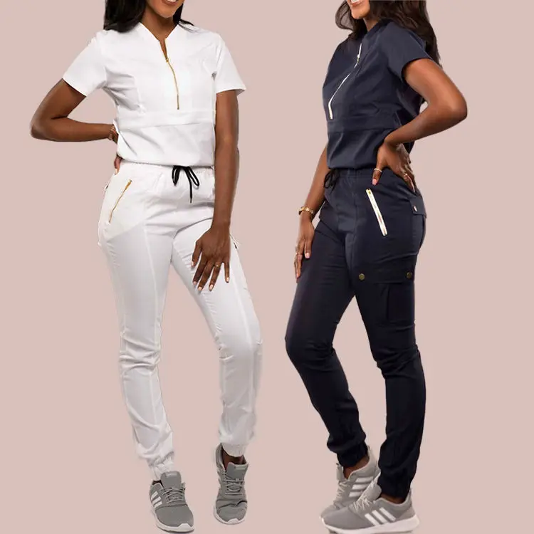 Factory Women Scrubs Uniforms Sets Polyester Spandex Plus Size Jogger