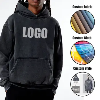 Custom men's hoodies sweatshirts Cotton Baggy Hoodie High Quality Street Vintage Hip-Pop Distressed Acid Wash Hoodie
