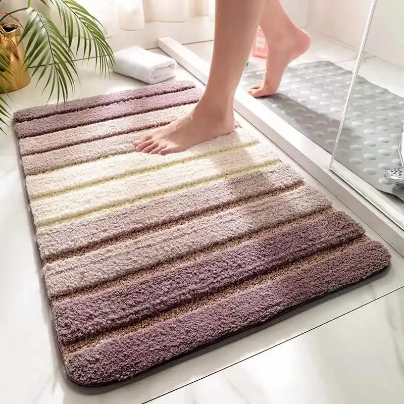 Newest Microfiber Polyester Striped Bath Mats Custom Size Bath Mat Water Absorption Non-Slip Microfiber Shaggy Bathroom factory