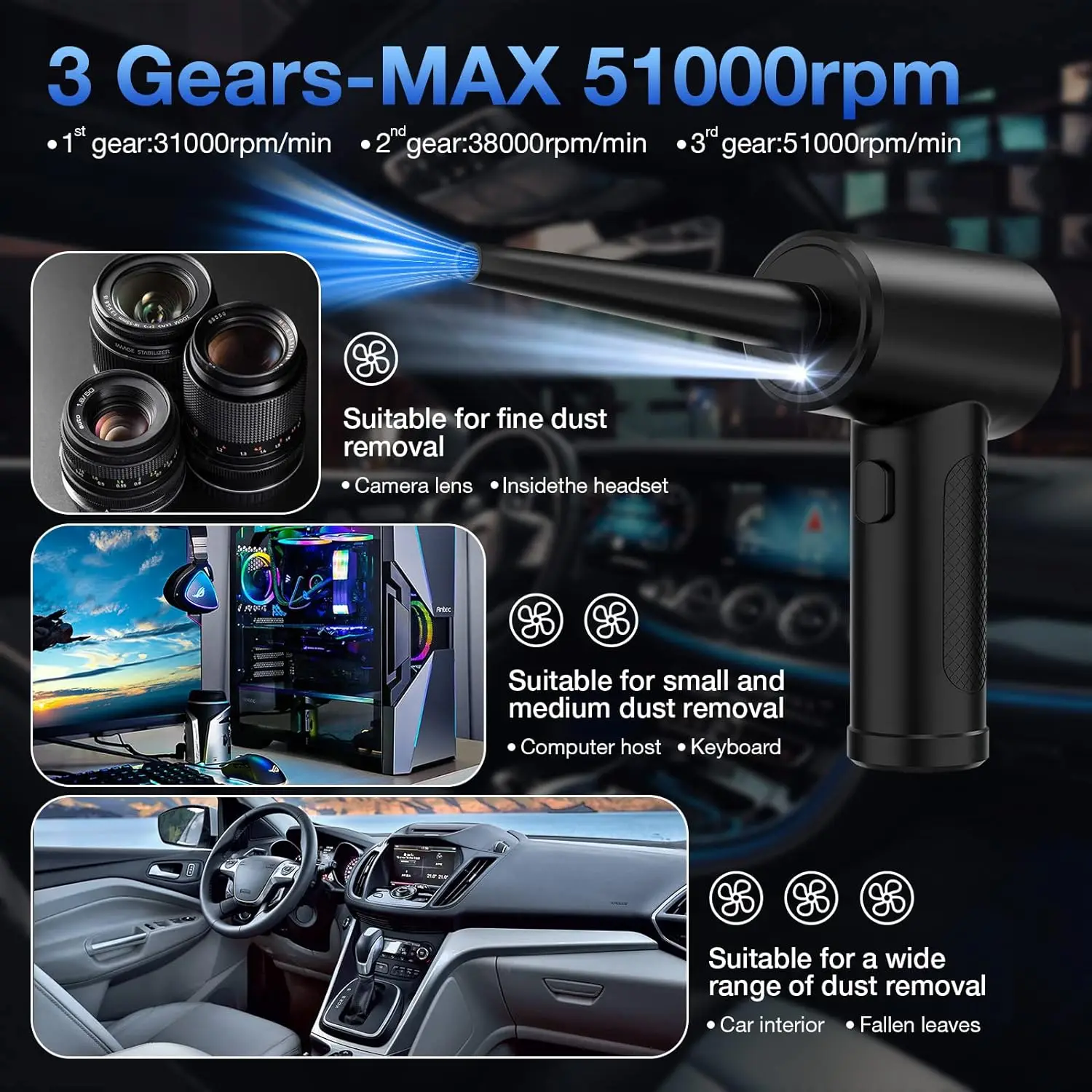 Cordless Air Duster Blower Spray Replace Compressed Cans Rechargeable