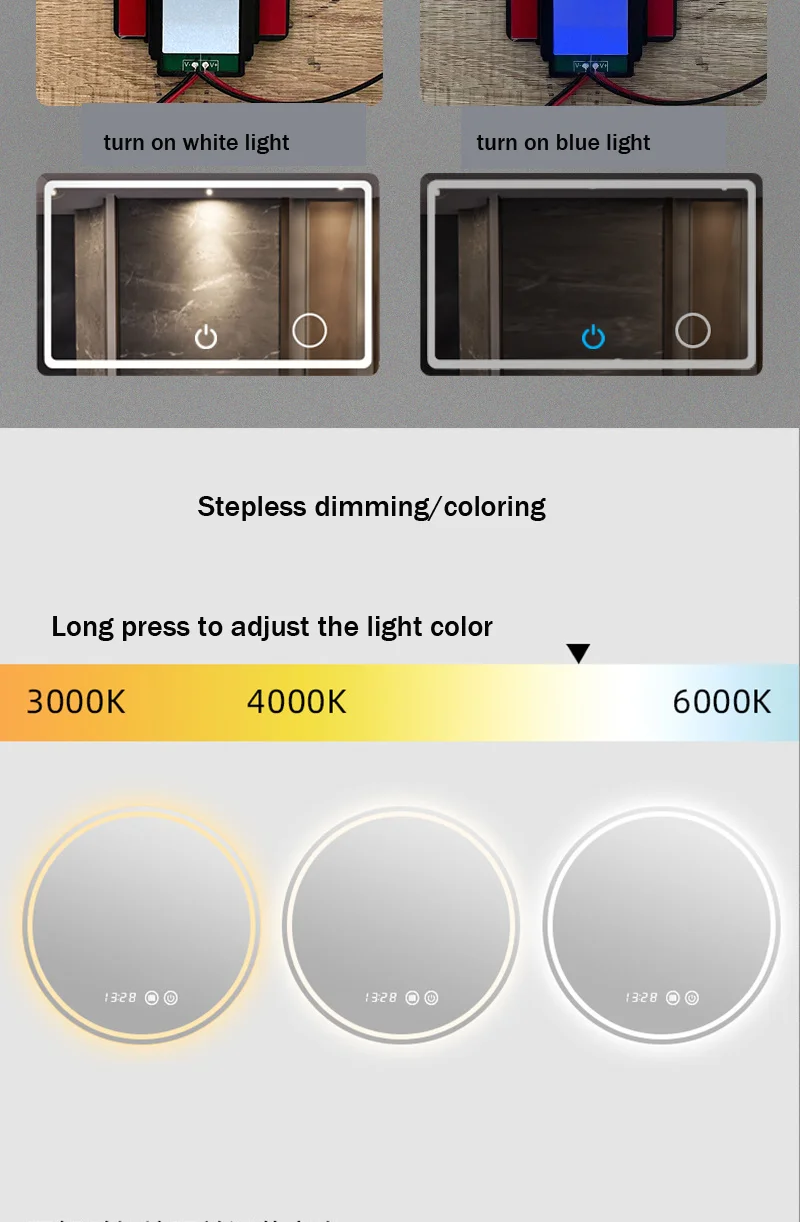 Xhlled Bathroom Mirror Smart Mirror 12v 24v Stepless Dimming 12w 24w