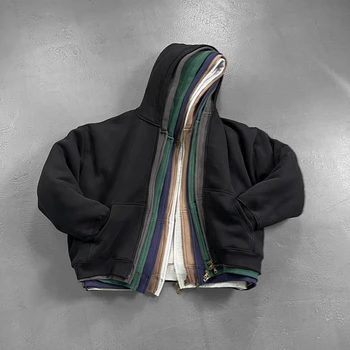 Custom Logo Clothes 350gsm Men Fleece Boxy Fit Hoodies Oversized Thick Unisex Cotton Heavyweight Blank Zip up Cropped Hoodie