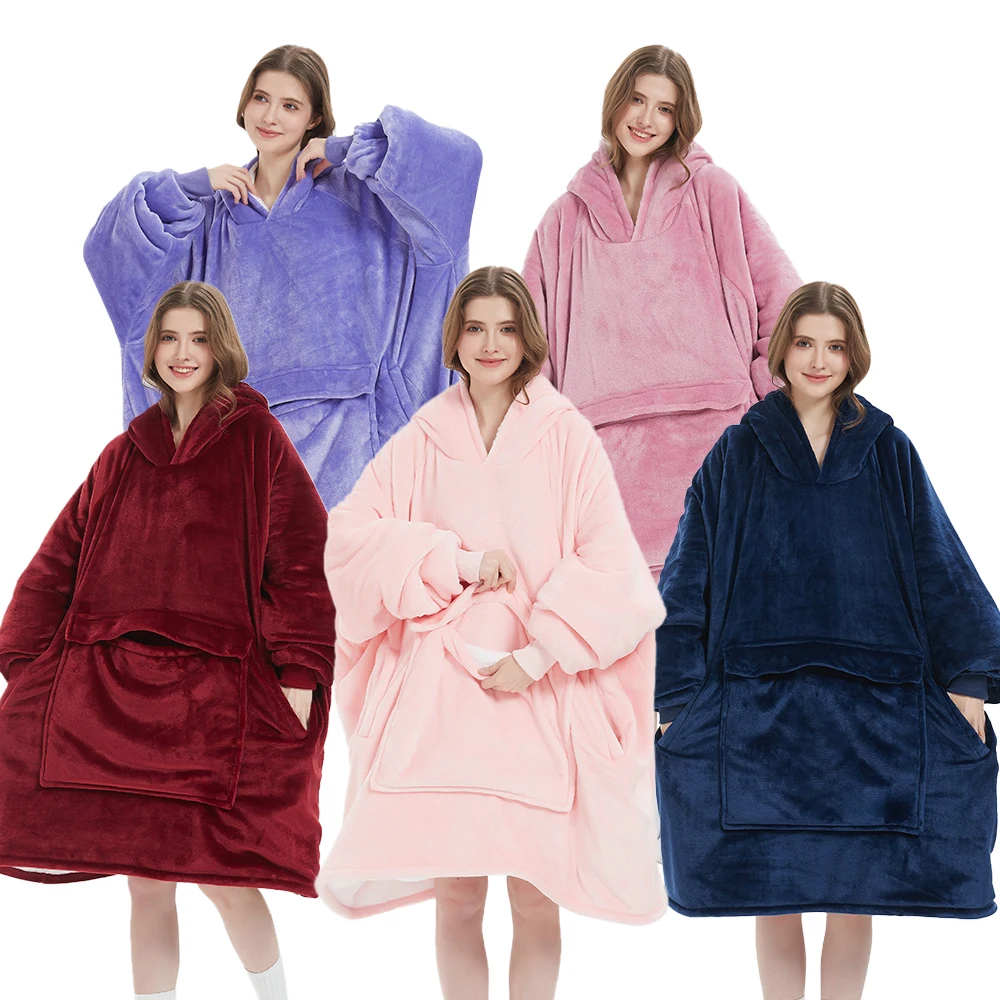Factory Custom One Size Fits All Printed Christmas Oversized Wearable Giant Hoodie Blanket Sweatshirt Adult Hooded TV Blanket