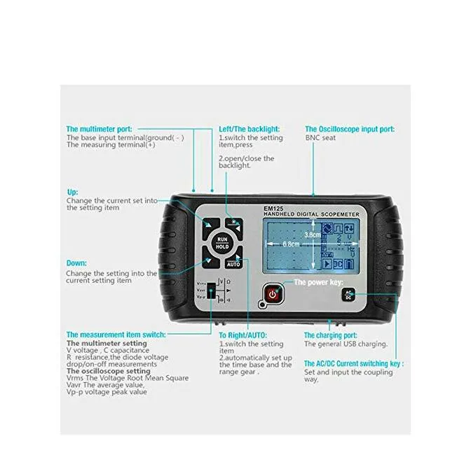 Digital Oscilloscope Portable 25MHz Single Channel 6000-count Chip Multimeter Large LCD Screen High-speed CPU
