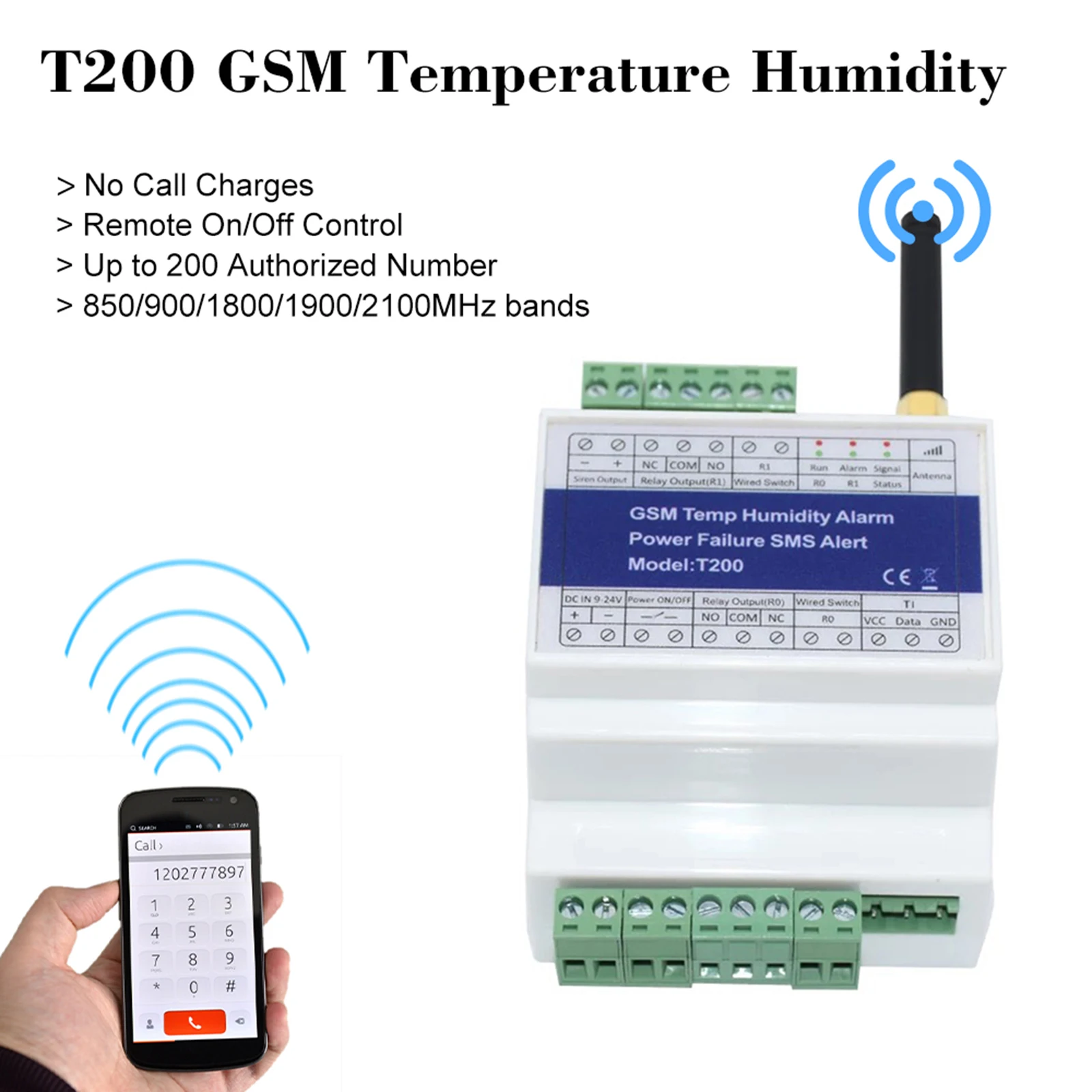 GSM T200 Temp Humidity Alarm System with Power Failure SMS Alert Feature  2G