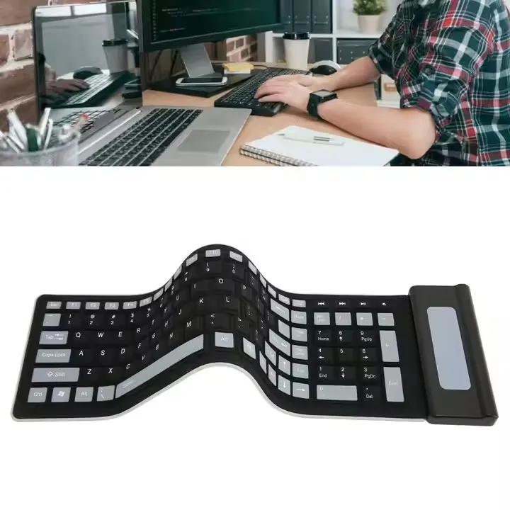 Wireless Portable Notebook and Travel Flexible Foldable and Rollup Keyboard Waterproof Dustproof Silicone Keyboard