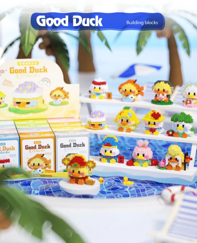 2518pcs Mini Diy Building Blocks Sets Cute Good Lucky Duck Style Nano Bricks Blocks Box Novelty Gift Girl Toys for Kids