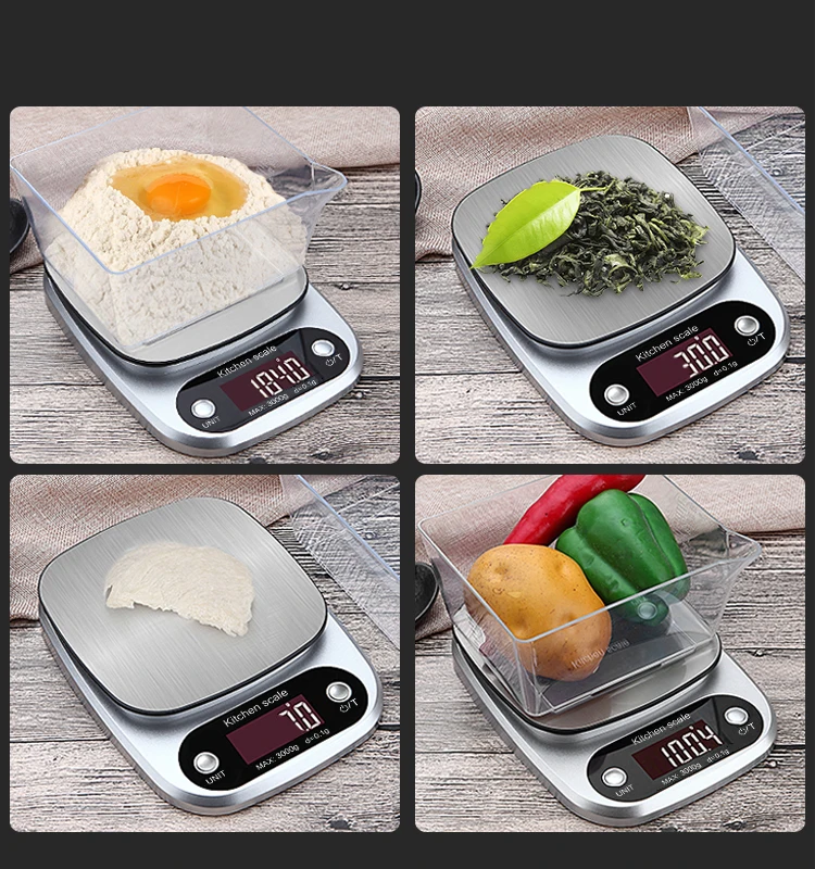 10kg/1g 5kg/0.1g USB Charging Digital Kitchen Scale IP67 Waterproof  Stainless Steel Weighing Scale Food Diet Electronic Scale