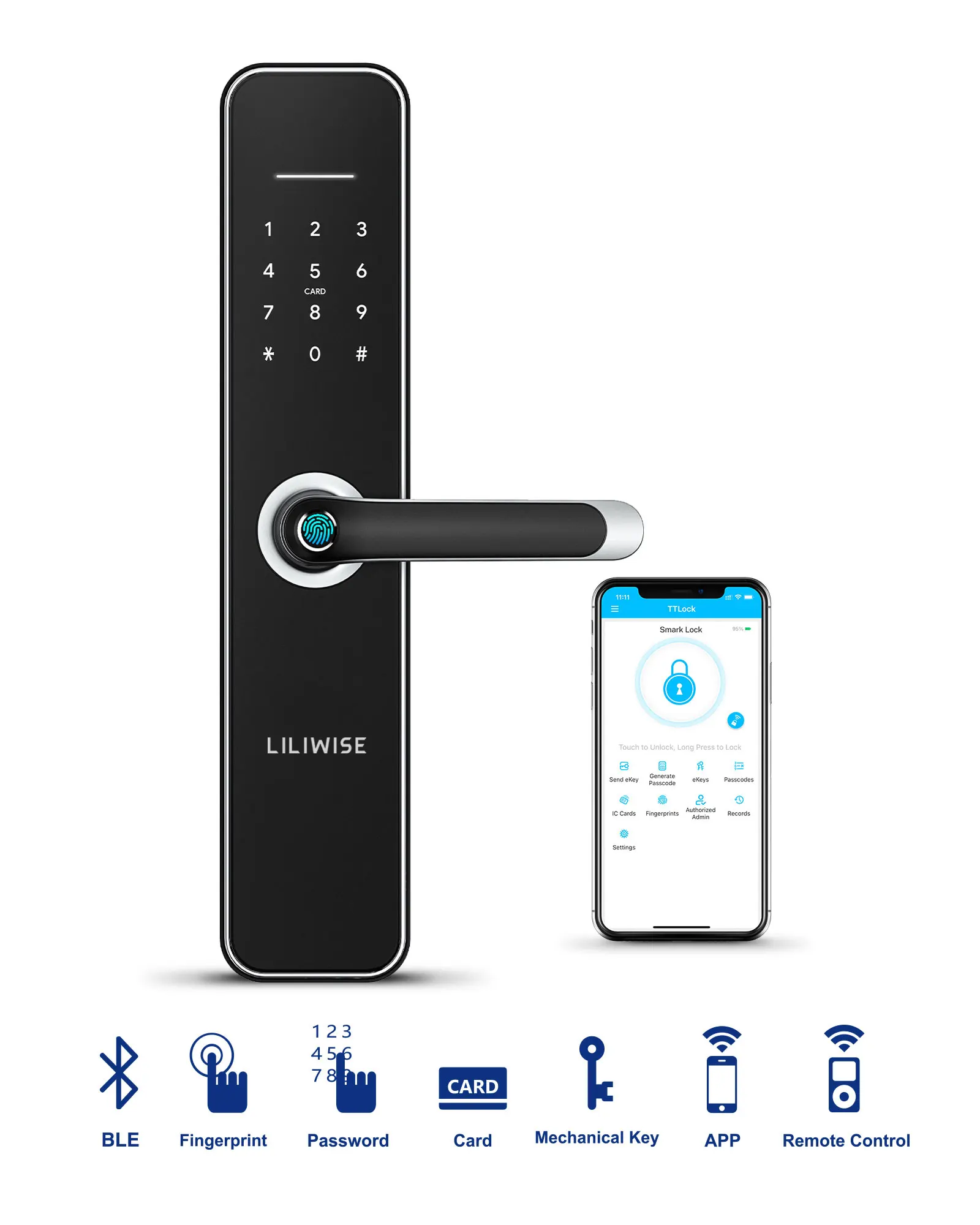 Liliwise Safety Ttlock App Ble Wifi Fingerprint Smart Digital Door Lock