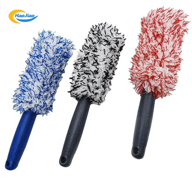 Microfiber Long Handle Tire Brush Beauty Car Wash Supplies Tool Cleaning Plush Tire Brush Hub Brush