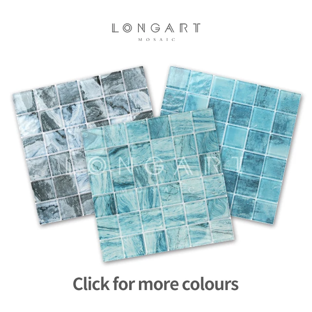 Foshan Factory Supply Square Shape Crystal Inkjet Pool Tiles Blue Crystal Glass Mosaic Tile Hotel Swimming Pool Mosaic