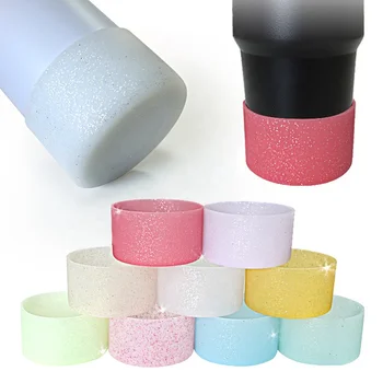 Glitter Bling Protective Glitter Silicone Boot Anti-Slip Sleeve Cover Compatible with most 12-40oz Tumbles Bottles
